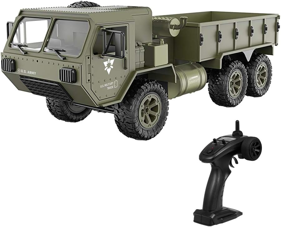 RC Military Truck, 1:12 Scale 6WD Remote Control Car, 2.4GHz Army Cars All Terrain Off-Road Truck, Electric Toy Vehicle Gift for Adults