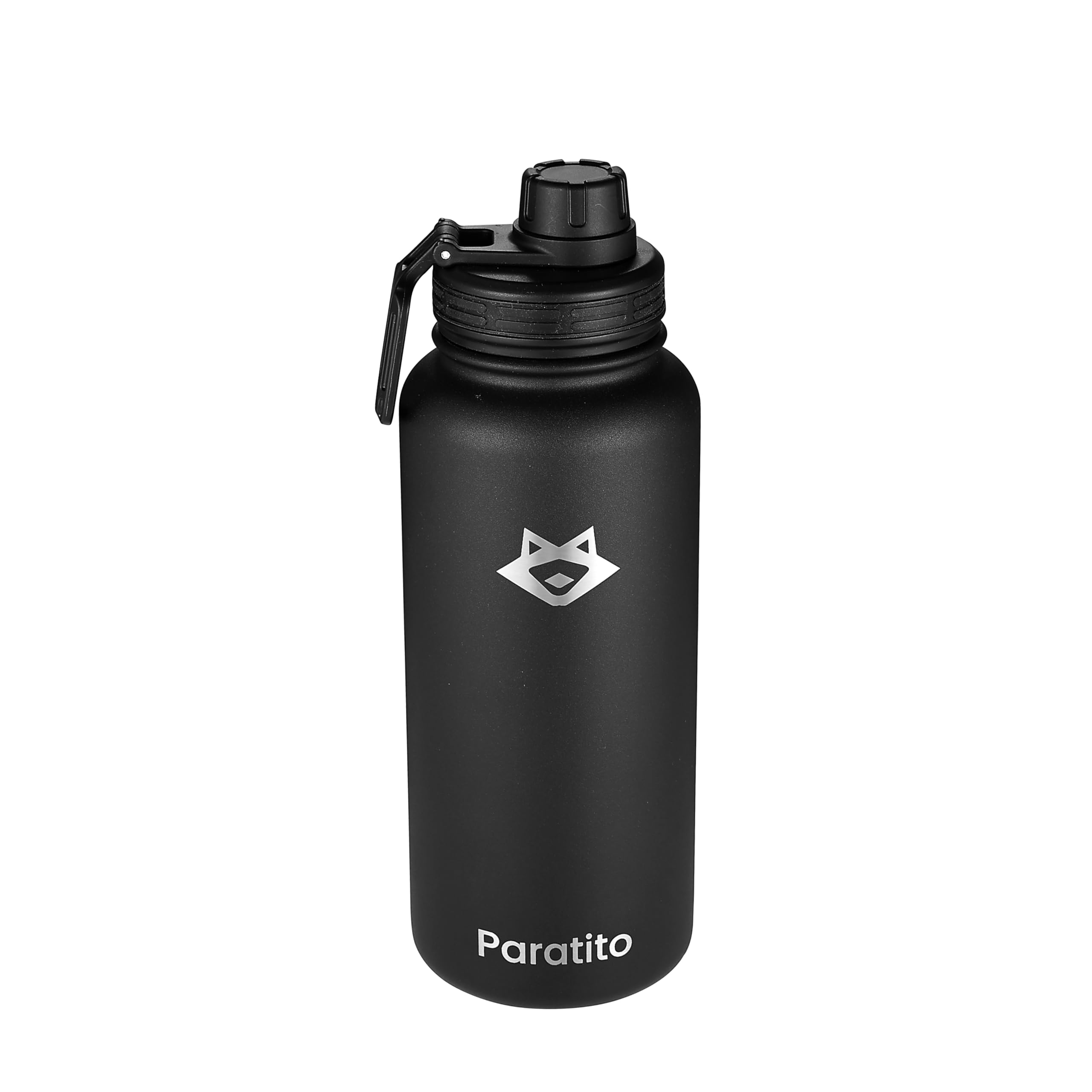 Thermo Trinkflasche 1L Edelstahl Schwarz mit Sportverschluss - Wasserflasche Metall isoliert für Sport und Wandern -Outdoor Thermoskanne weithals - spülmaschinenfest