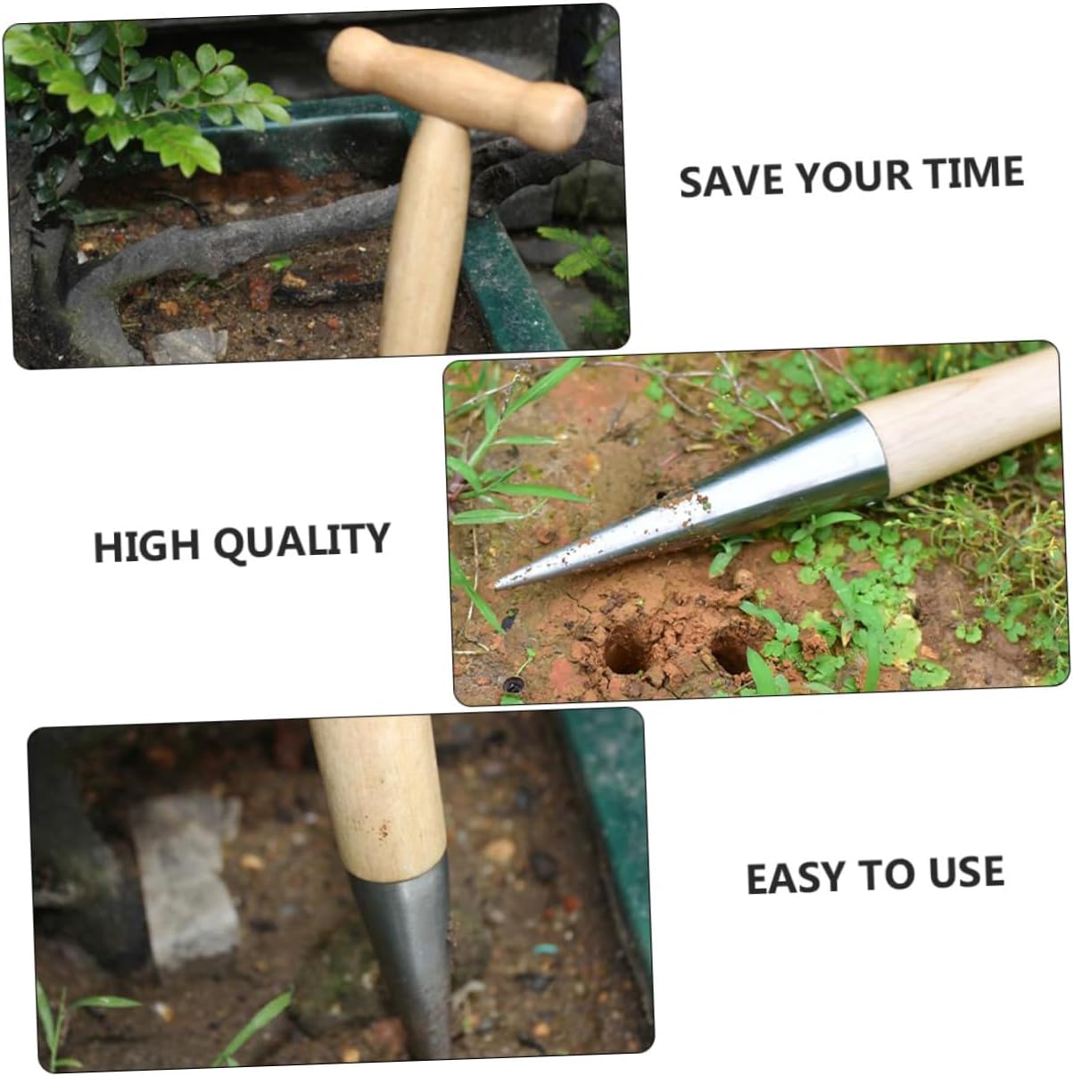 Handheld Stainless Steel Bulb Planter Wooden Handle Gardening Tool for Effortless Seed and Bulb Planting Gardens and Flower Beds