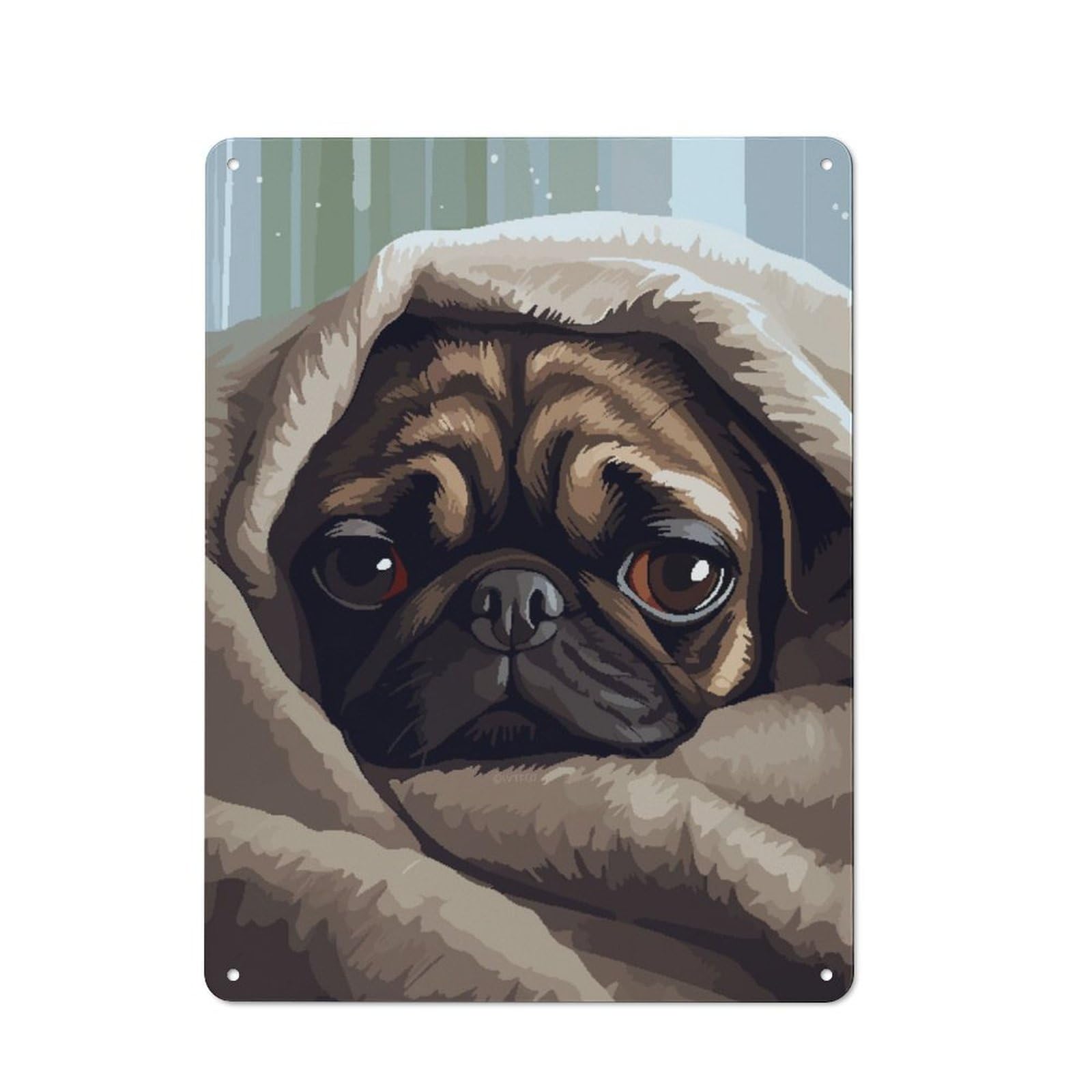 Junmoney Pug In Blanket Pixel Art Vintage Metal Plaque 40X30cm For Guest Room Or Hallway, A Decorative Christmas Gift For Guest Room Decorators