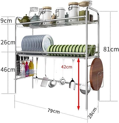 Miniatura 5 de Escurridor de 2 niveles con bandeja de goteo, escurridor de platos de acero inoxidable, escurridor de platos sobre el fregadero, fácil de montar,