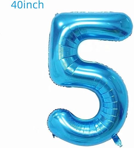 Miniatura 2 de Globo azul de 40 pulgadas con corona del número 5 para decoración de fiesta de cumpleaños de niños, globos de fiesta temática azul (5)