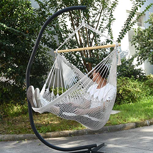 CCTRO Mesh Hammock Net Chair Swing, Hanging Rope Netted Soft Cotton Mayan Hammock Chair Swing Seat Porch Chair for Yard Bedroom Patio Porch Indoor Outdoor, 300 lbs Weight Capacity