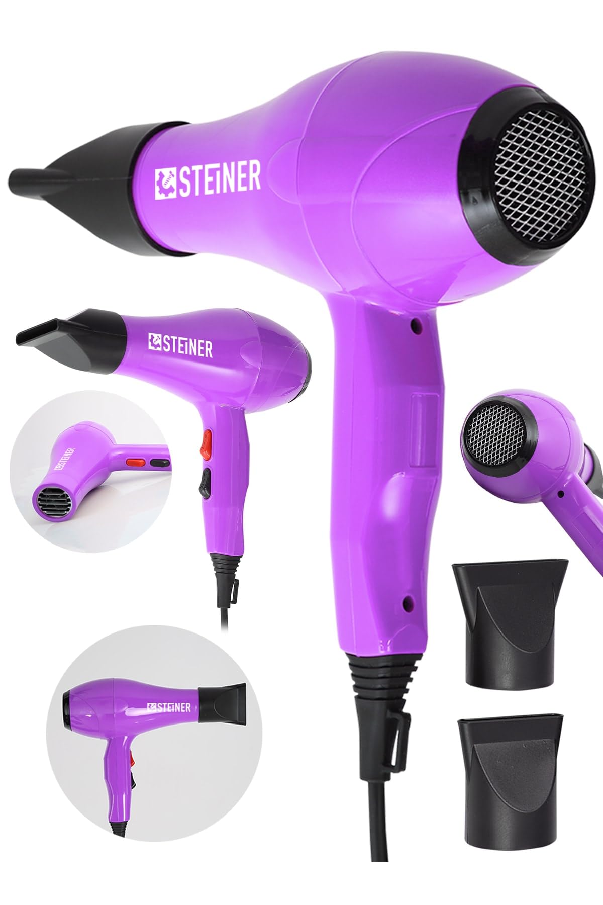 Steiner Alman 3800 Watt Profesyonel Saç Kurutma Makinesi Fön Makinesi Ac Motor Ms-9001 Pembe + 2 Adet Başlık