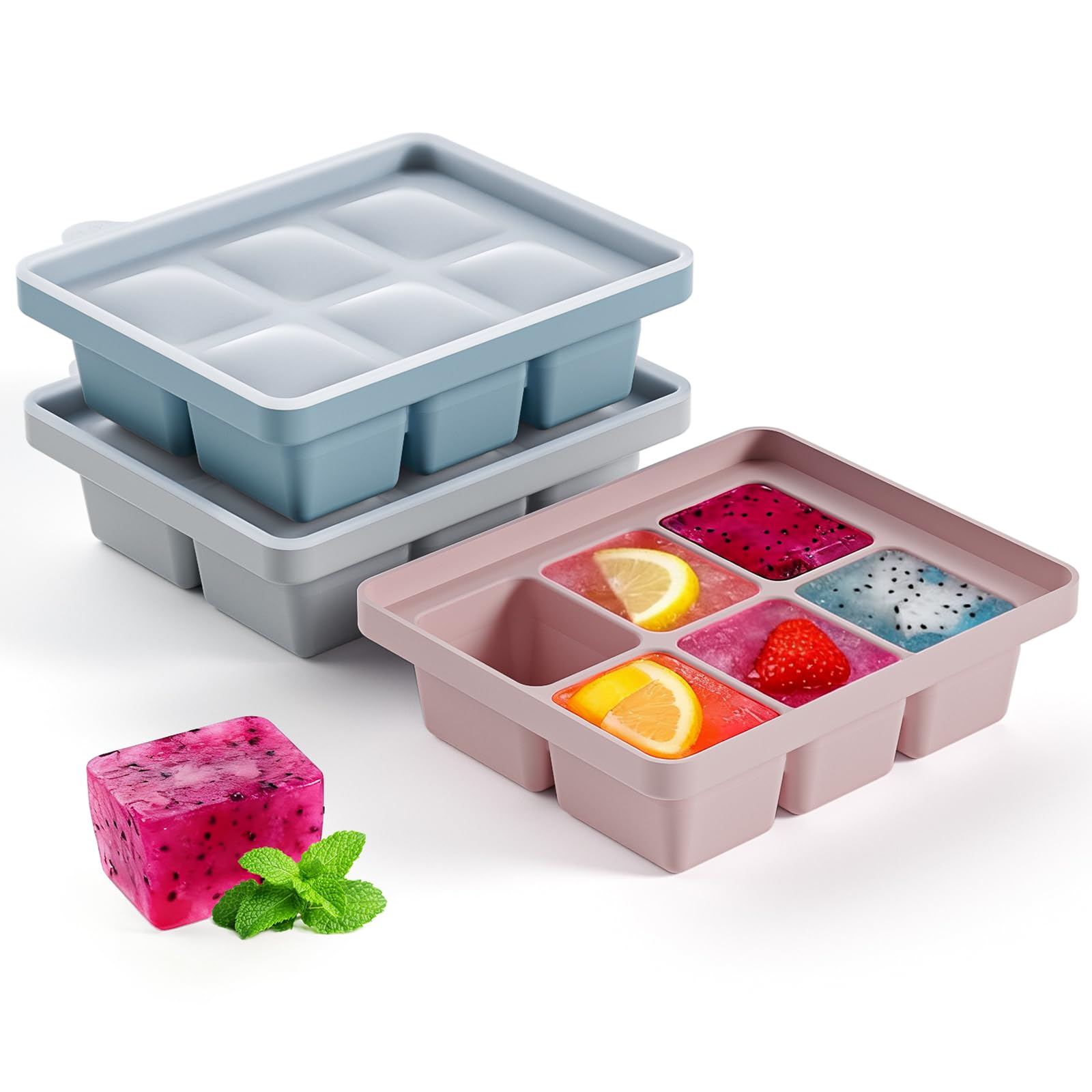 Silicone Ice Cube Tray 3 Pack, HANCELANT Ice Cube Mold, Ice Trays for Freezer with Lid for Whiskey, Cocktail, Drinks and Food, Freezer, BPA Free, Easy Release — image 1