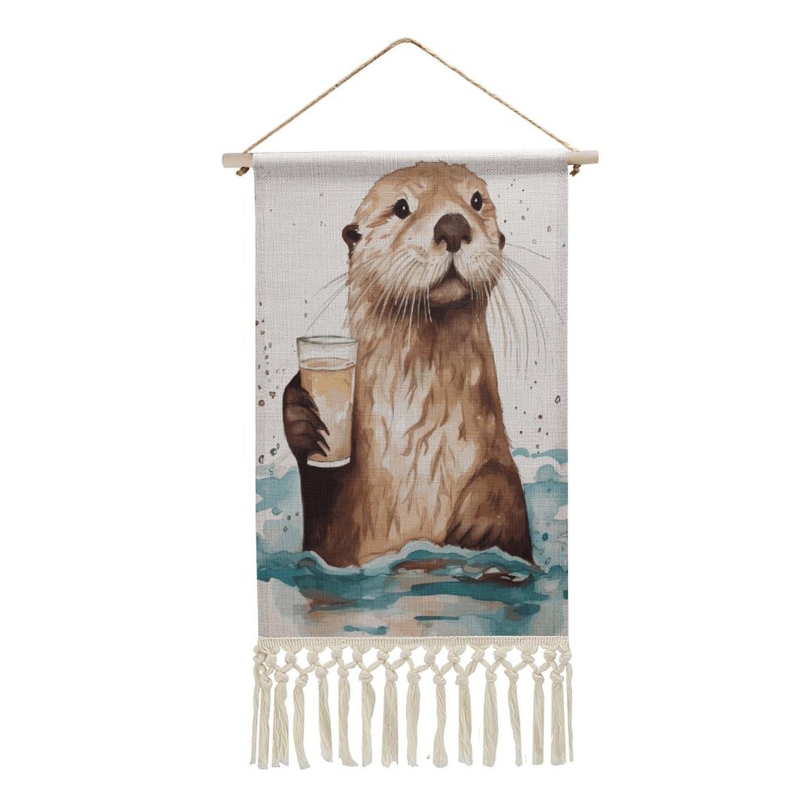 Adfgyerh Style Sea Otter Tapestry With Tassels Cotton And Linen Hanging Posters, Wall Art For Travel Gift, Wall Tapestry For Office Home Decor Bedroom Living Room Decor