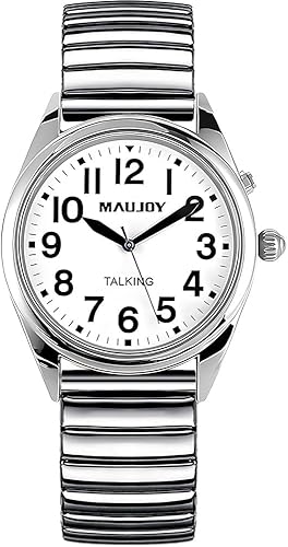 Miniatura 25 de English Talking Men's Watch for Elderly, Low Vision or Visually Impaired, Loud Sound, Large Numbers, Bold Hands, Stainless Steel Expandable Strap