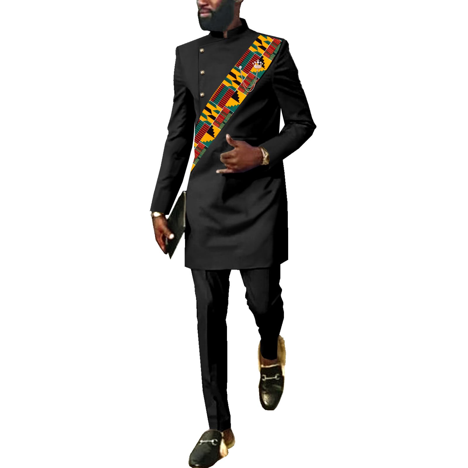 African Men Dashiki Outfit 2 Piece Suit Shirt and Pants Set Slim Fit Wedding Dress Attire Clothing