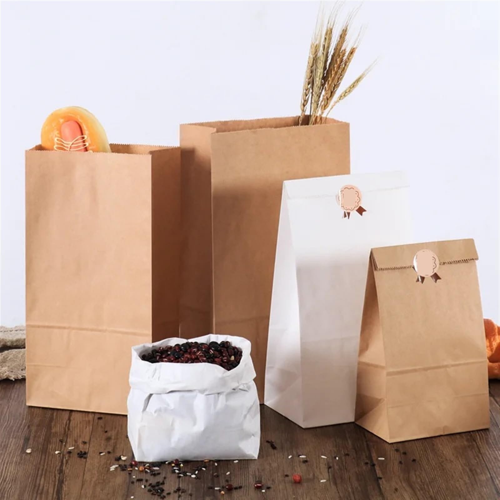 Sacchetti Carta Kraft Sacchetti di carta Kraft for pane, biscotti, cibo, snack, feste, sacchi da boxe, sacchetti for dolci, imballaggio(White,21x12x7cm)