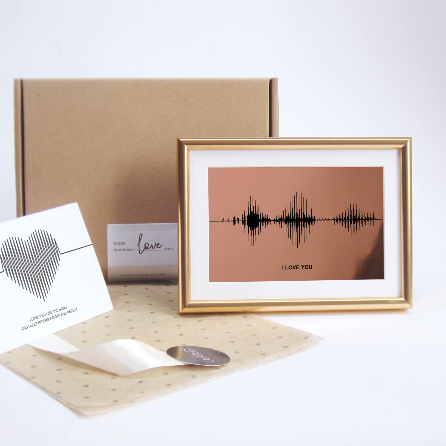 I Love You Soundwave Art in Bronze Aluminum Metal Frame, Bronze
