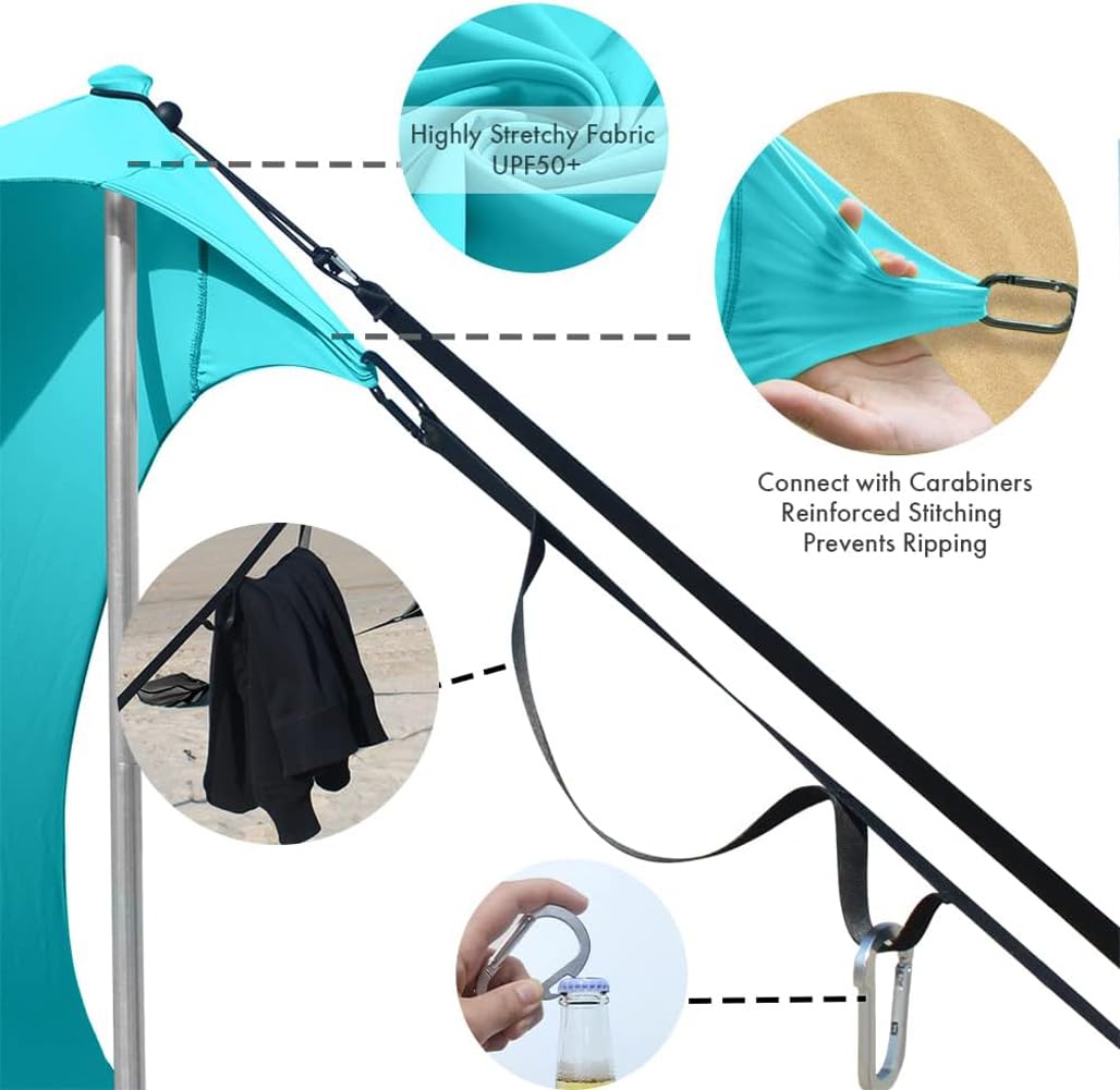easierhike Beach Canopy Windproof Design, Sun Shelter UPF50+ Portable Family Tent with 6 Sandbags Anchors 10x10 FT 2 Pole Pop Up Outdoor Shelter for Beach, Camping, Fishing, Backyard