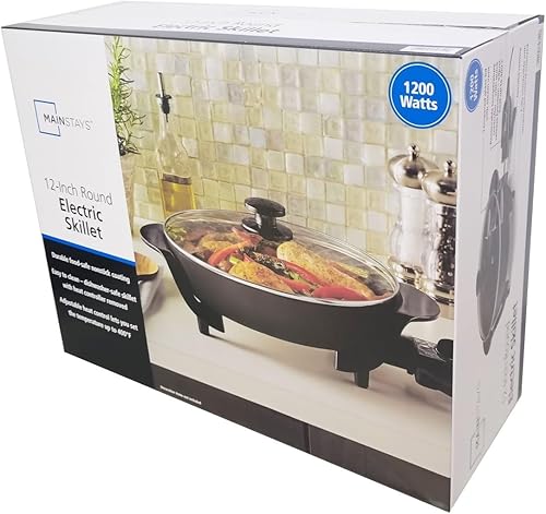 Miniatura 6 de PEtbon Sartén eléctrica antiadherente redonda de 12 pulgadas con cubierta de vidrio, color negro