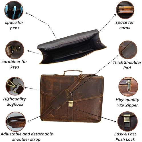 Miniatura 6 de Maletín de cuero genuino para hombre, bolso bandolera para computadora portátil