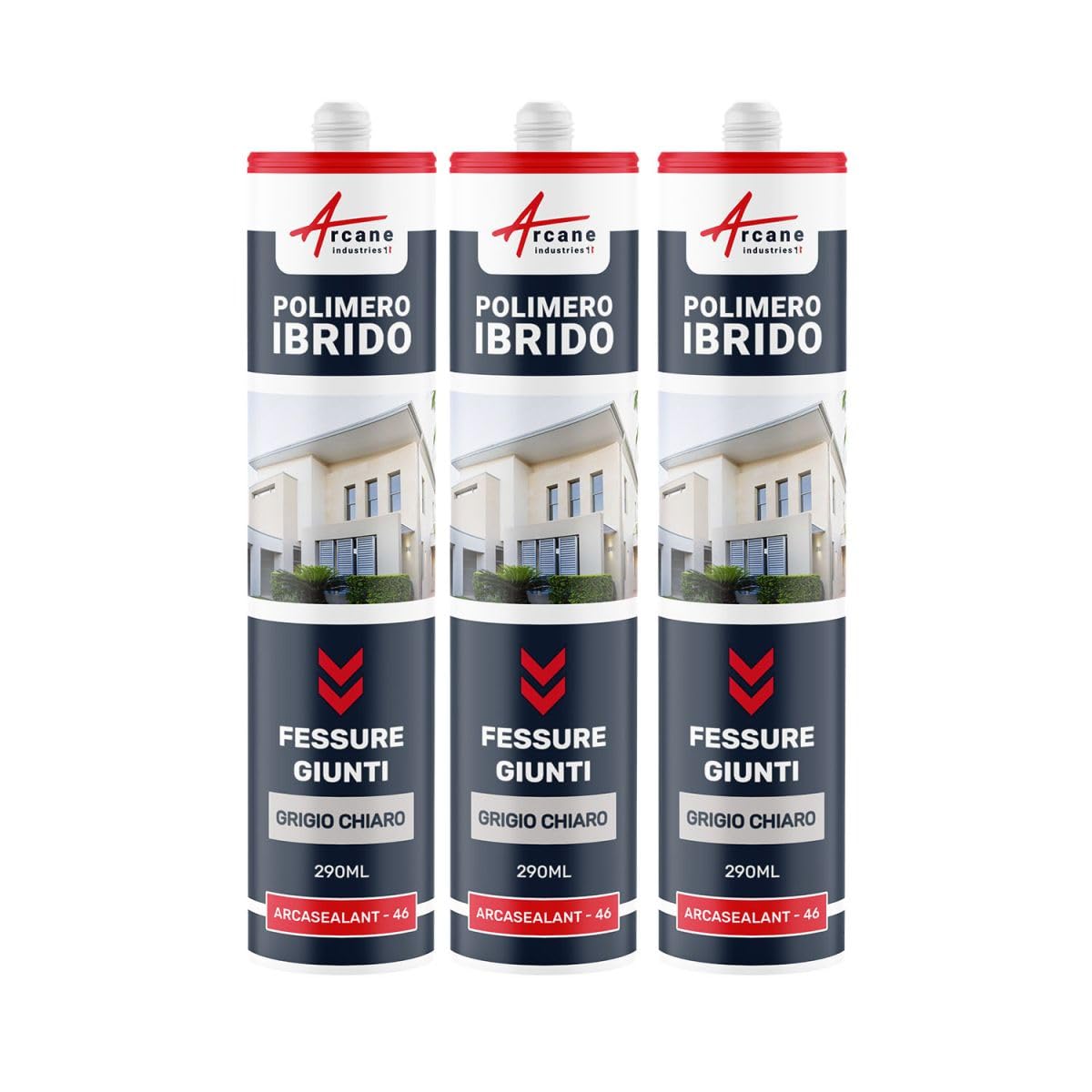 Sigillante poliuretanico, Mastice sigillante per fessure e giunti - ARCASEALANT - 290 ml x 3 Grigio Chiaro - ARCANE INDUSTRIES
