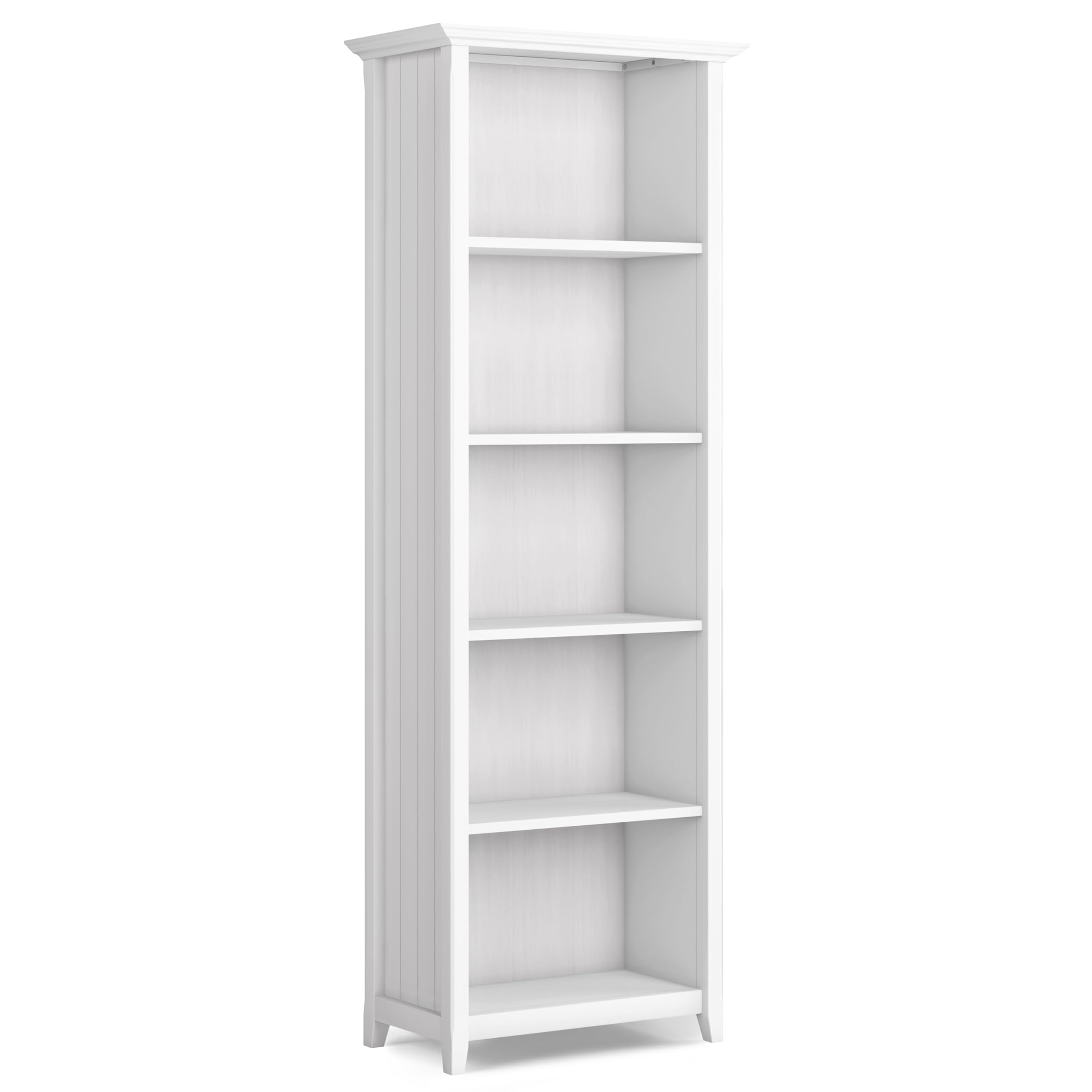 SIMPLIHOME Acadian Bookcase - 72 inch Tall 5-Shelf Solid Wood Bookshelf in White, Transitional Storage for Living Room, Study Room or Office with