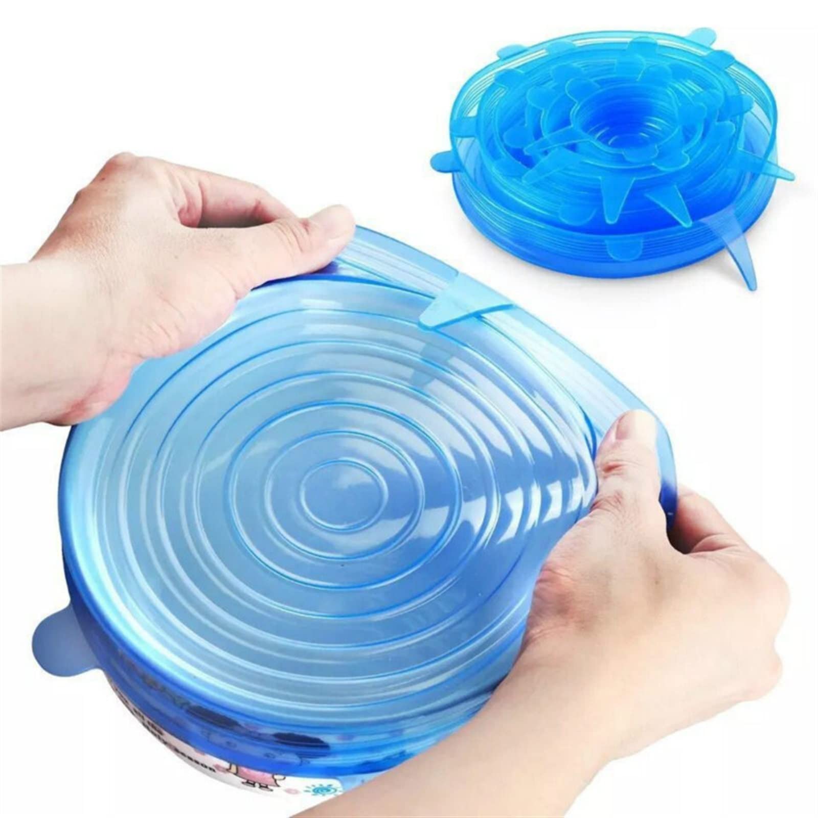 6 pezzi coperchi elastici in silicone riutilizzabili coperchio for pentole universale avvolgere coperchio for pentole coperchio in silicone padella accessori for la cucina coperchio for ciotola cibo(B