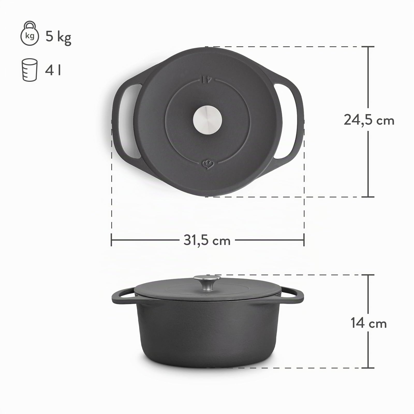 SPRINGLANE Cacerola de hierro fundido redonda, Cocotte Clara - antracito, ronda, 24cm, 4l