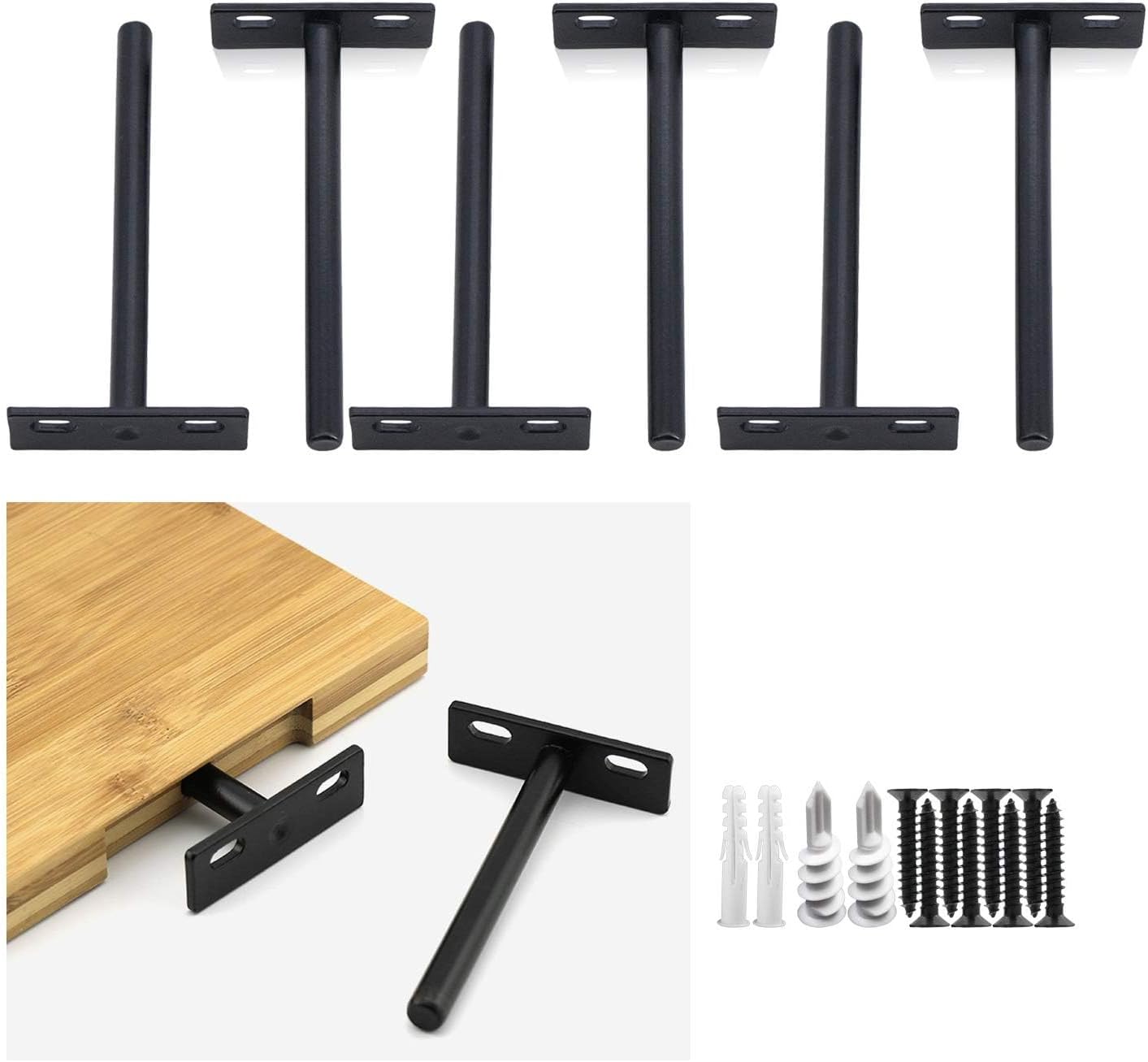5-Inch Solid Steel Floating Shelf Brackets - 6 Pcs Heavy Duty Hidden Shelf Brackets for Wooden Floating Shelves