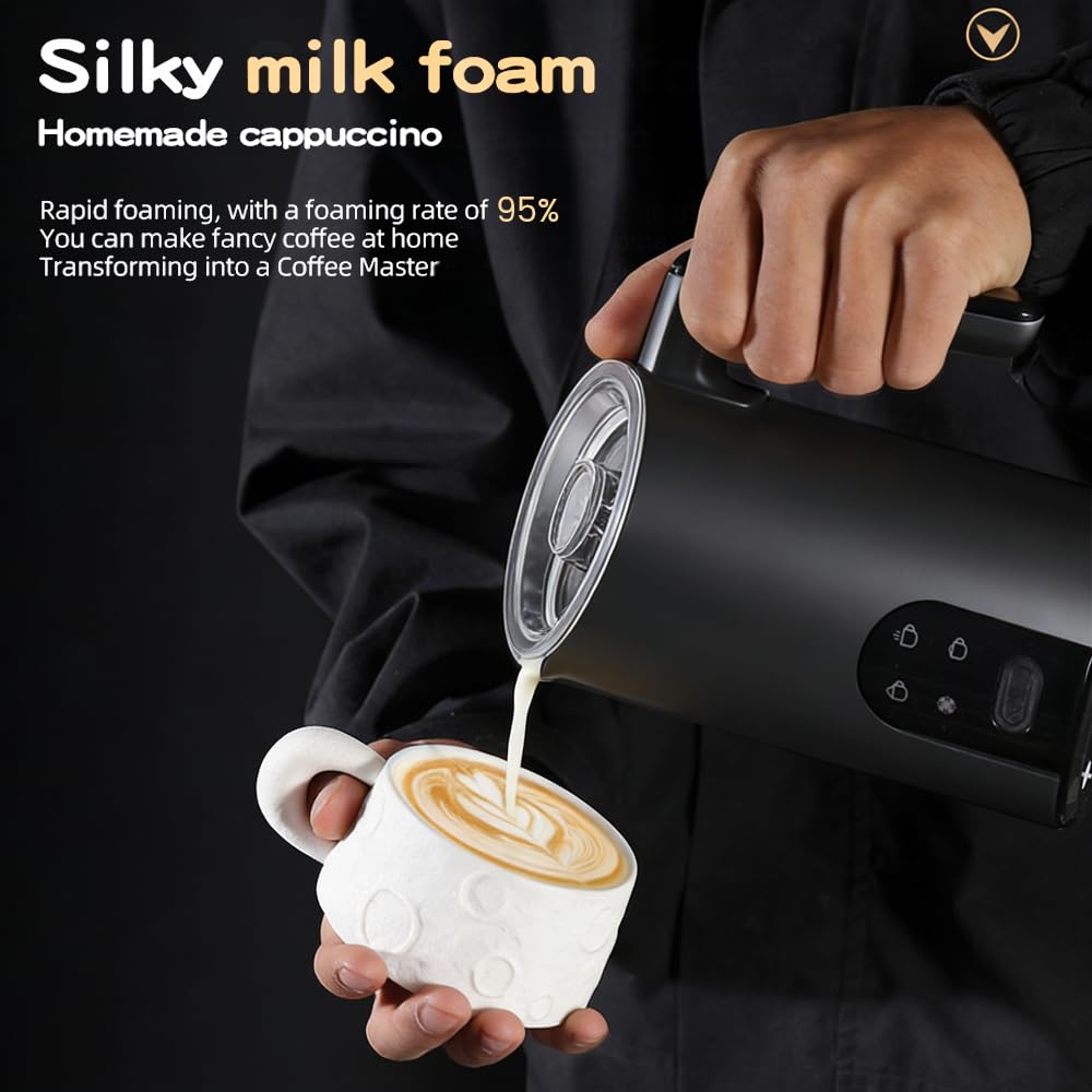 Espumador De Leche Eléctrico 4 En 1 con Calentador De Leche 350ml, Batidor Automático De Espuma Caliente Y Fría De Acero Inoxidable 304 para Café Latte Cappuccino Macchiato Chocolate Caliente