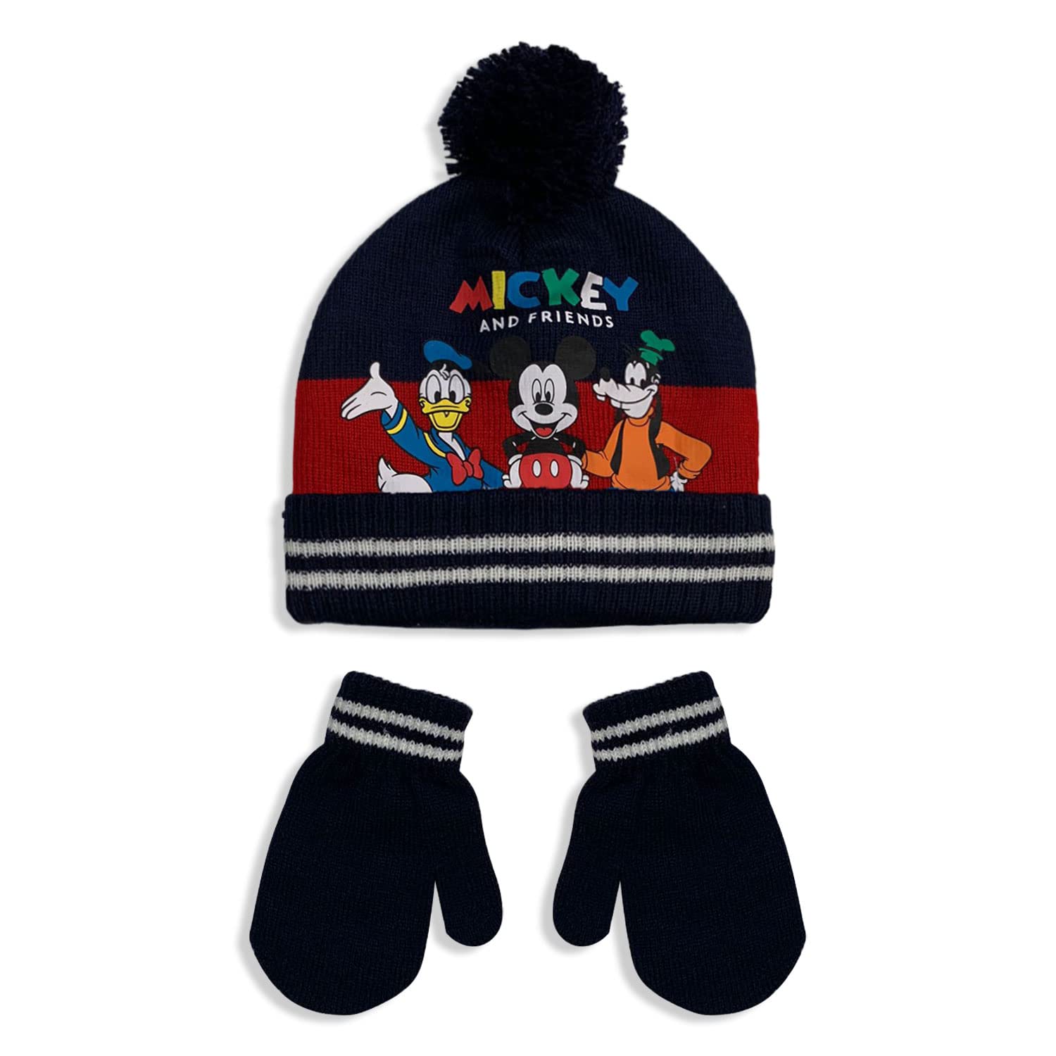 Disney Mickey Mouse 5580 Winter Hat and Gloves Set with Pom Pom, blue navy, 48