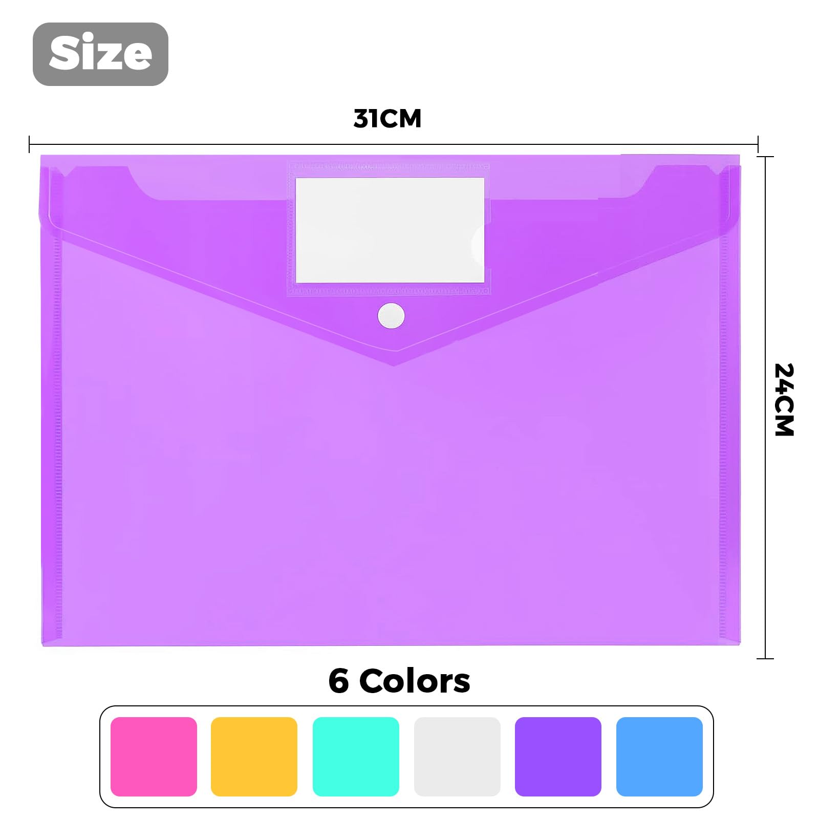 12 buste per documenti A4, raccoglitore a 6 colori in PVC trasparente, chiusura a scatto, per ufficio, viaggi, forniture