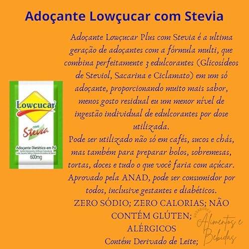 Adoçante Lowçucar com Stevia em Pó Sachê de 500mg - 100 unidades