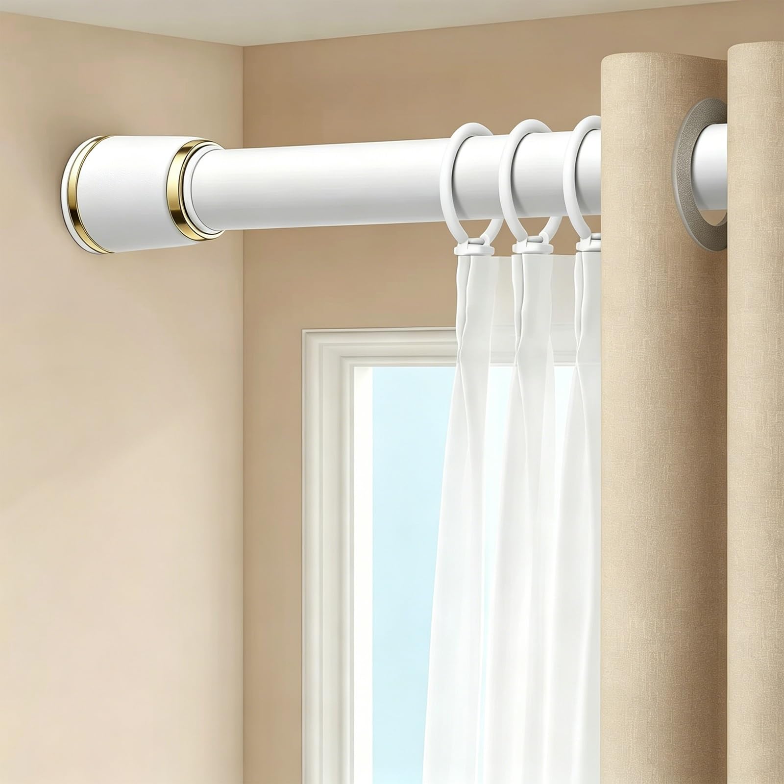 Adjustable Tension Curtain Rod for Windows and Closet, Stainless Steel Spring Tension Rod, 31" to 164", No Drilling, Fits Any Wall Surface(White,118-168cm/46-66in)