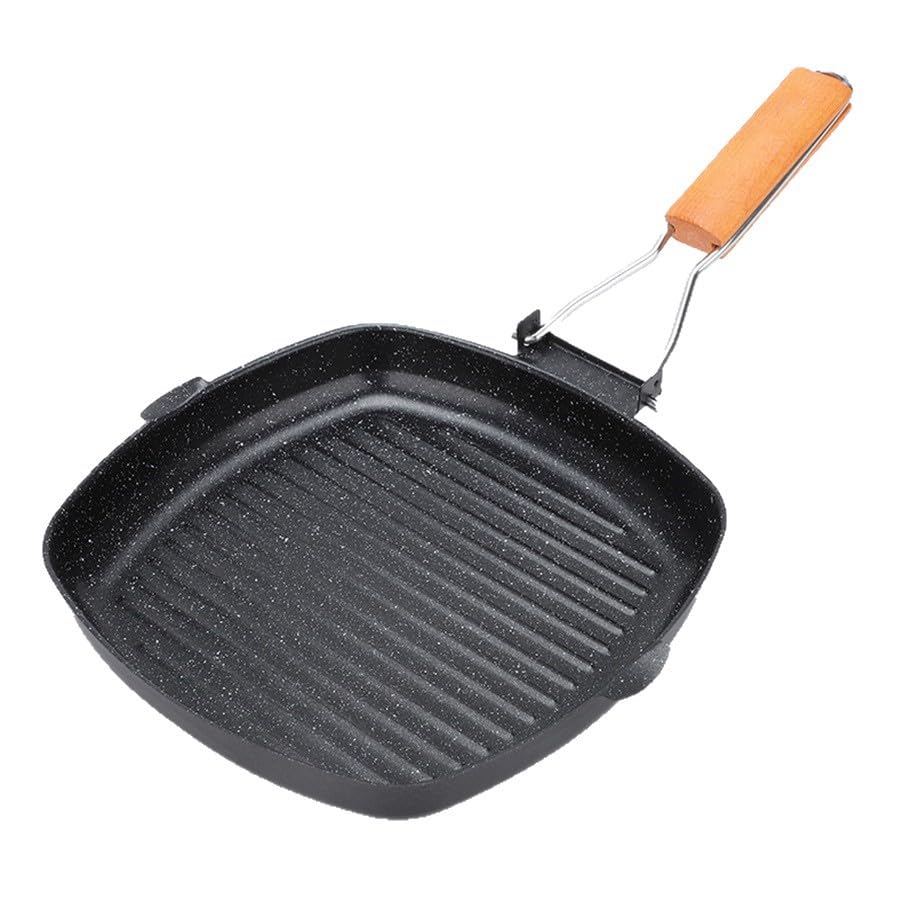 YYTECH Sartén parrilla de inducción, 28 x 28 cm, para carnes, de hierro fundido, antiadherente con mango plegable, cuadrada, ideal para cocinar