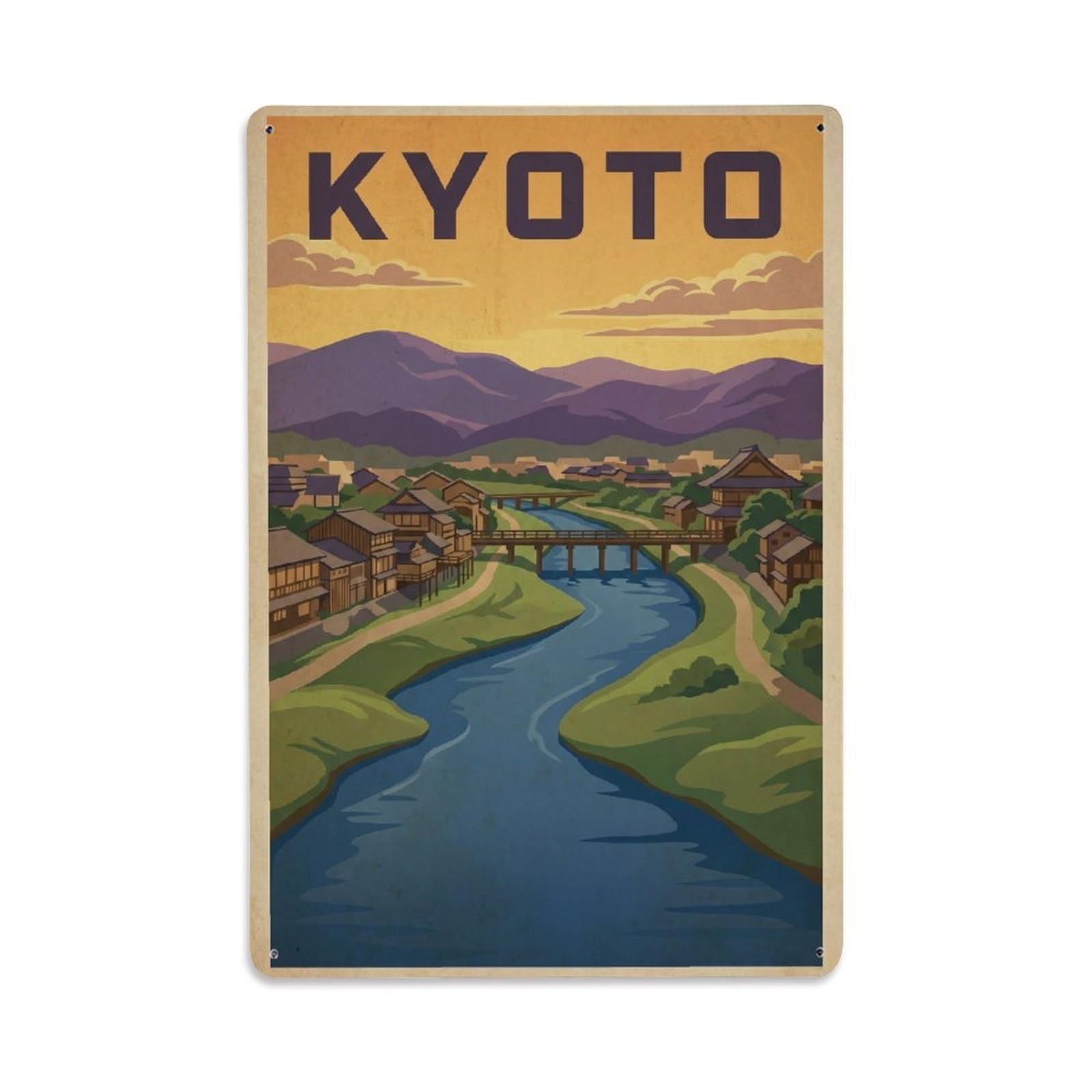 Gead 8X12inch Style Vintage Travel Kyoto Japan River Metal Tin Sign