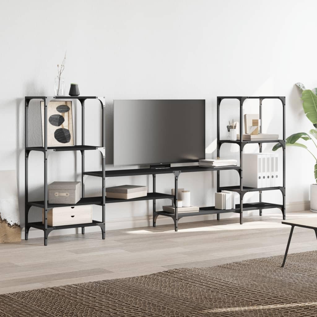 LAPOOH Szafka TV Drewno inżynieryjne Czarny 206,5x28,5x95 cm, Stół TV, Salon Stołowy Telewizor, Stół Telewizor, Meble Do Salonu, Stół Do Salonu TV - 842481