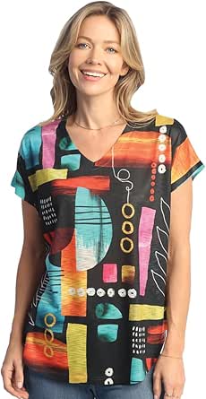 Jess & Jane Geneva Cap Sleeve V-Neck Tunic Top (US, Alpha, 3X, Plus ...