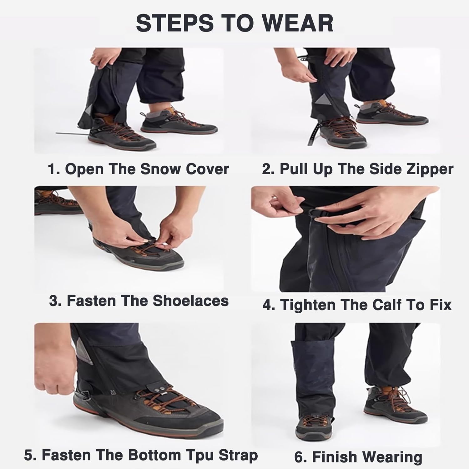 Guêtres De Neige Légères Réglables Guêtres Respirantes pour Hommes Et Femmes Alpinisme en Plein Air Et Randonnée Guêtres De Neige, Sangle De Boucle en TPU, pour L’Alpin, Color 1, M