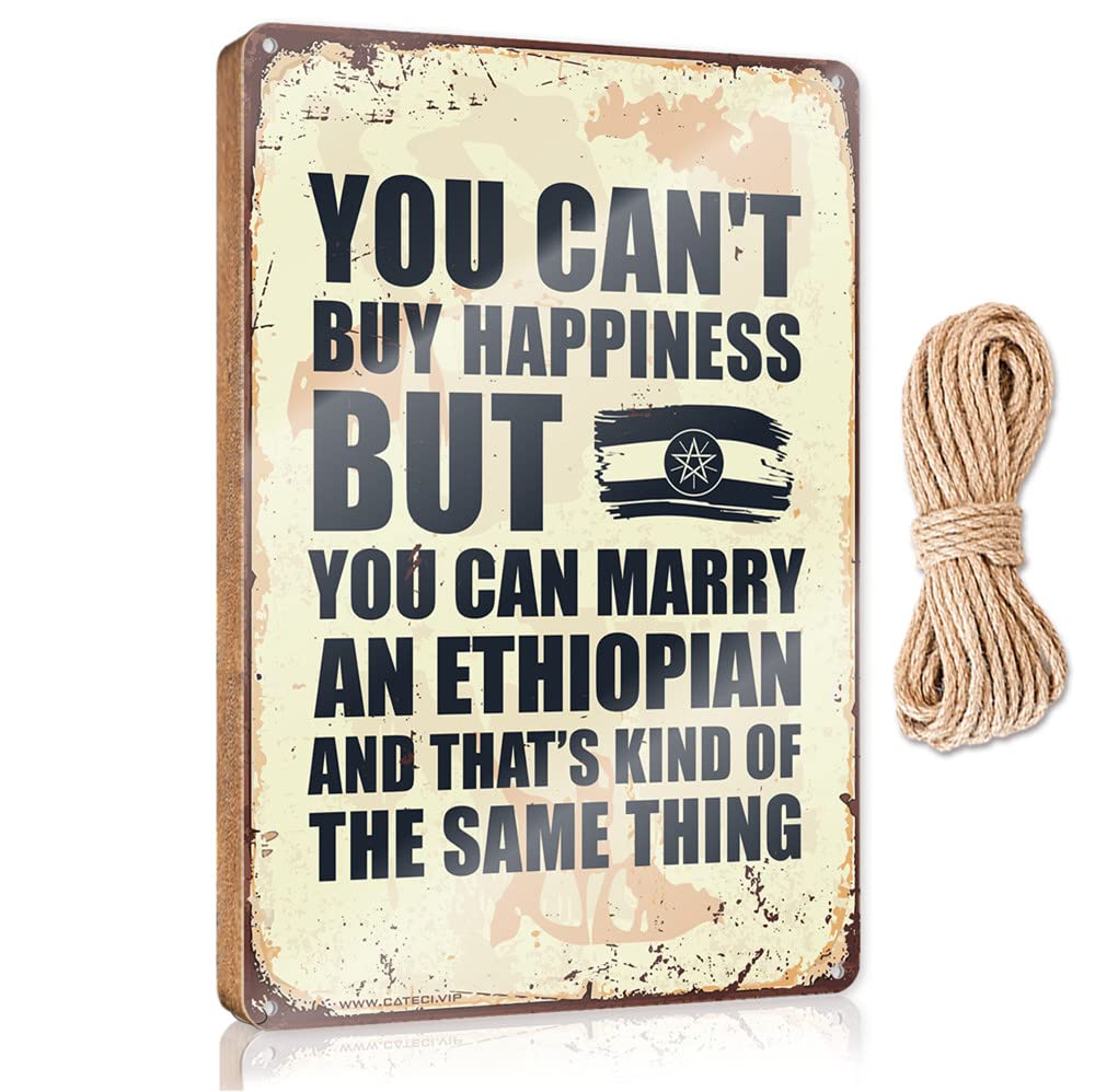 FZFN Funny Room Decor You Can'T Buy Happiness But You Can Marry An Ethiopian Wooden Sign Porch Decorations Outdoor Home Decor Farmhouse(20X30CM)