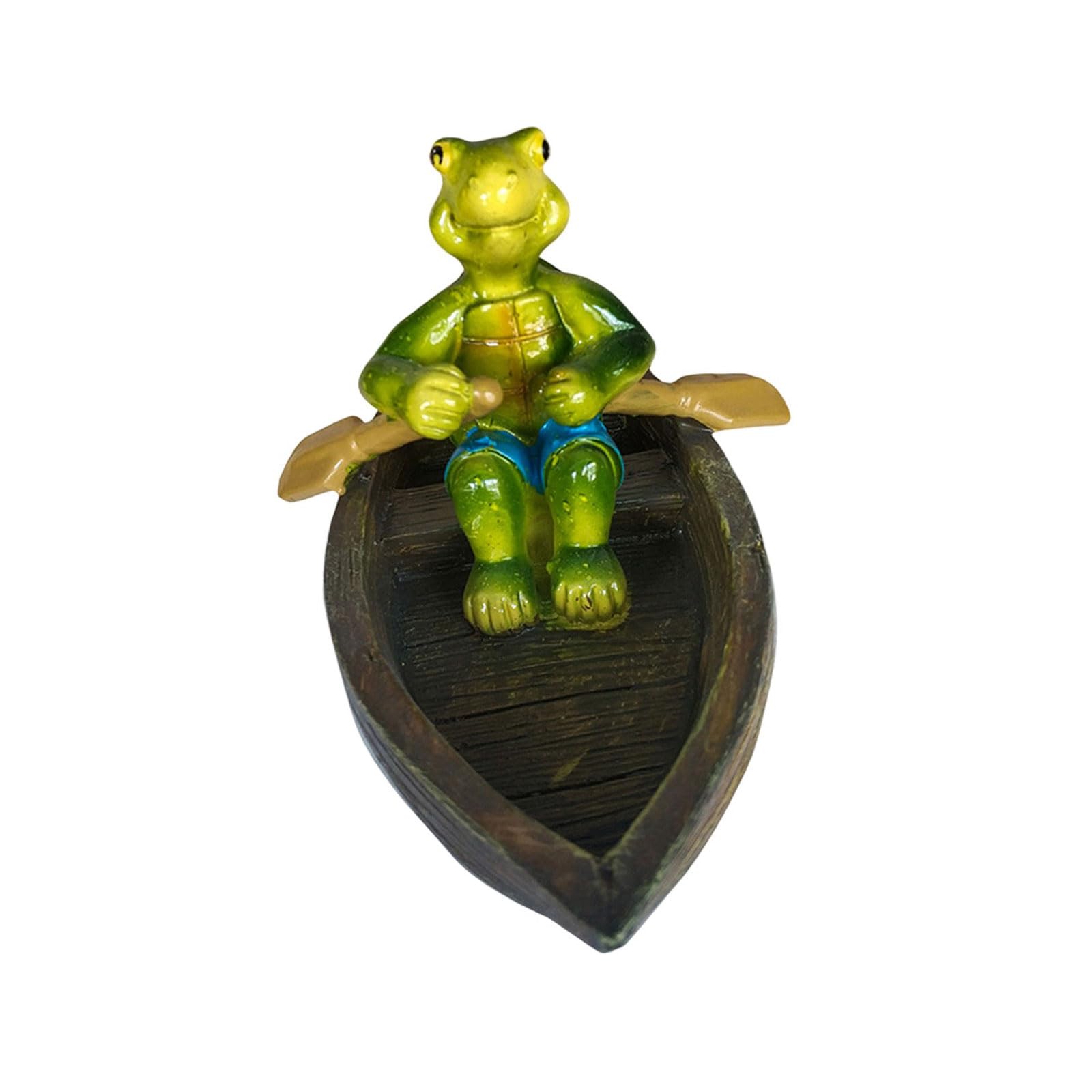 Lerpwige Funny Turtles Frogs Boating Floating Figurine Decors Handcrafted Resins Sculpture For Garden Pond And Indoor Display Cute Pond Figurine