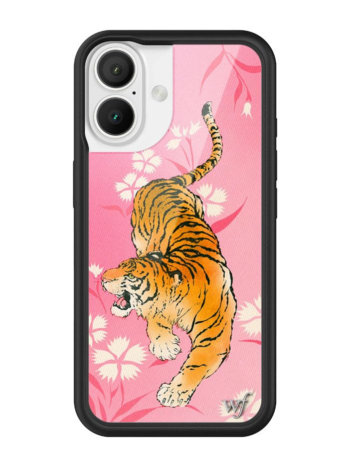 Image of Wildflower Cases - Compatible with iPhone 16 | Protective Black Bumper, 6.5ft Drop Test Certified, Women Owned Small Business | Pink Orange Cat Dainty Aesthetic Trendy | Tiger Blossom