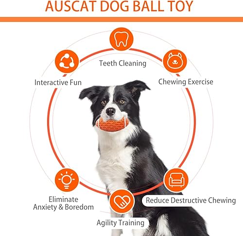 Miniatura 10 de AUSCAT 2 bolas de juguete de goma chirriantes para perros, pelota indestructible para masticadores agresivos, juguete interactivo para perros
