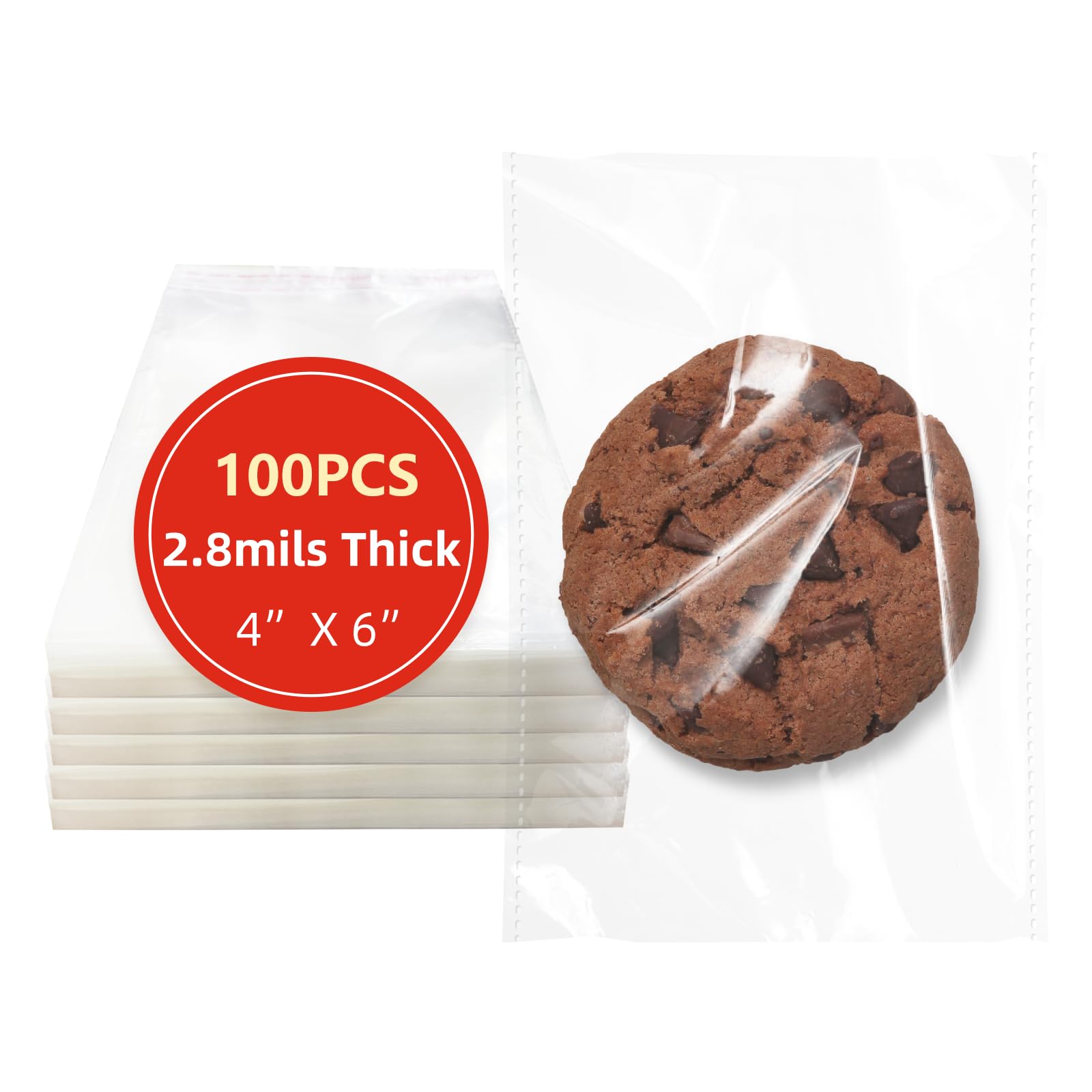 DTmasao 4x6 Inches 100 Pcs Clear Self Sealing Cellophane Bags Cookie Bags Resealable Cellophane Bag for Packaging Cookies,Gifts,Favors, Products,Candy