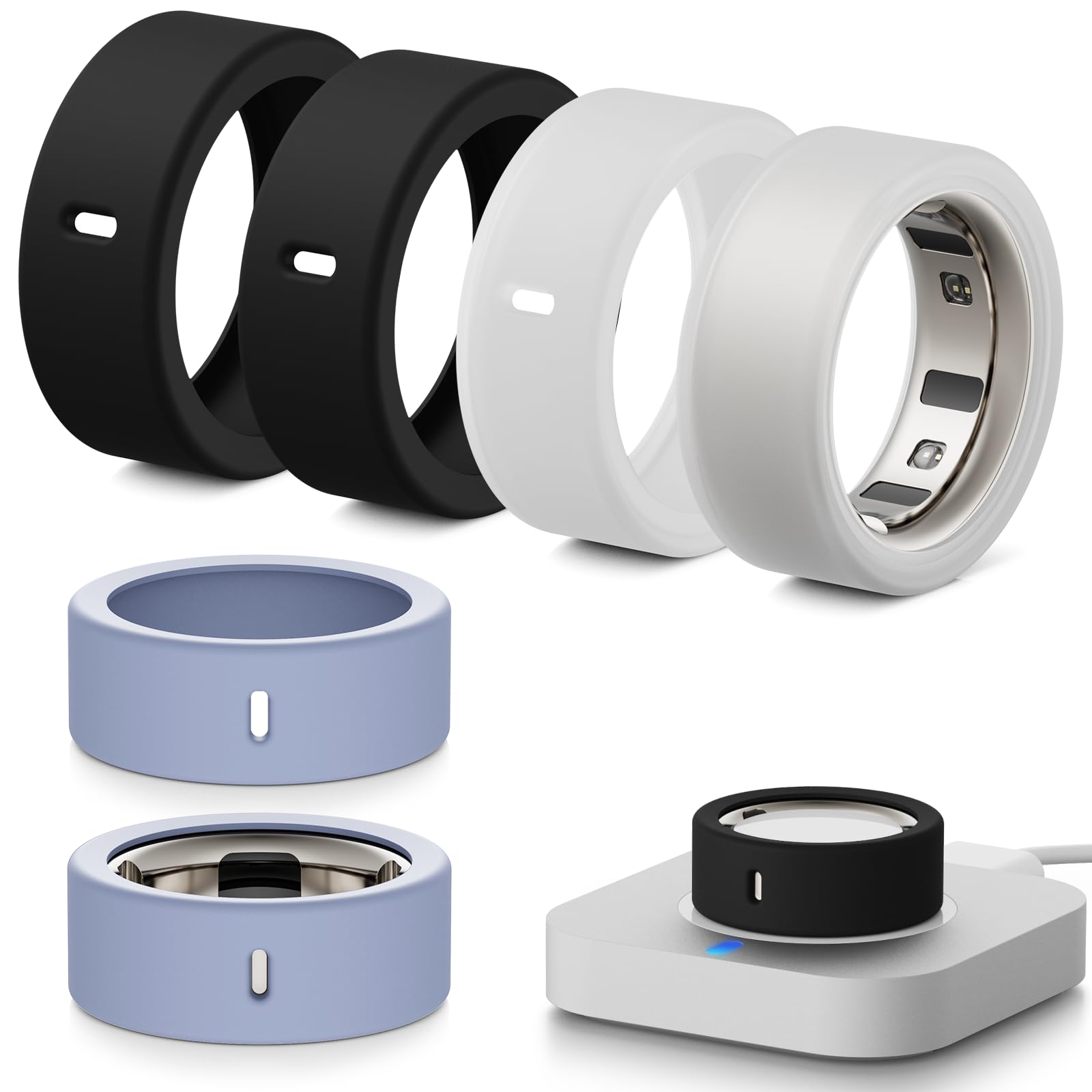 Hexasider [6 Stück] Smart Ring Protector für Oura Ring Gen 4/4 Ceramic/Gen 3/Ultrahuman Ring, Anti-Sturz Elastische Silikon Cover Schutzhülle Zubehör für Oura Ring (M für 8/9/10/11)