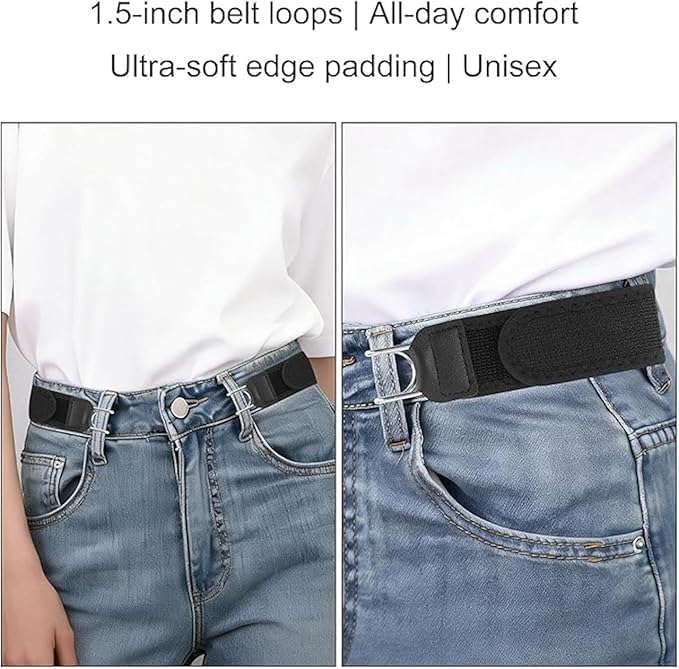 Image of Priyana No Buckle Stretch Belt for Men and Women, 2 Pcs Adjustable Elastic Waist Belt with Metal Hook, Buckleless Invisible Belt for Jeans, Trousers and Pants, Unisex Daily Wear Travel Work Belt