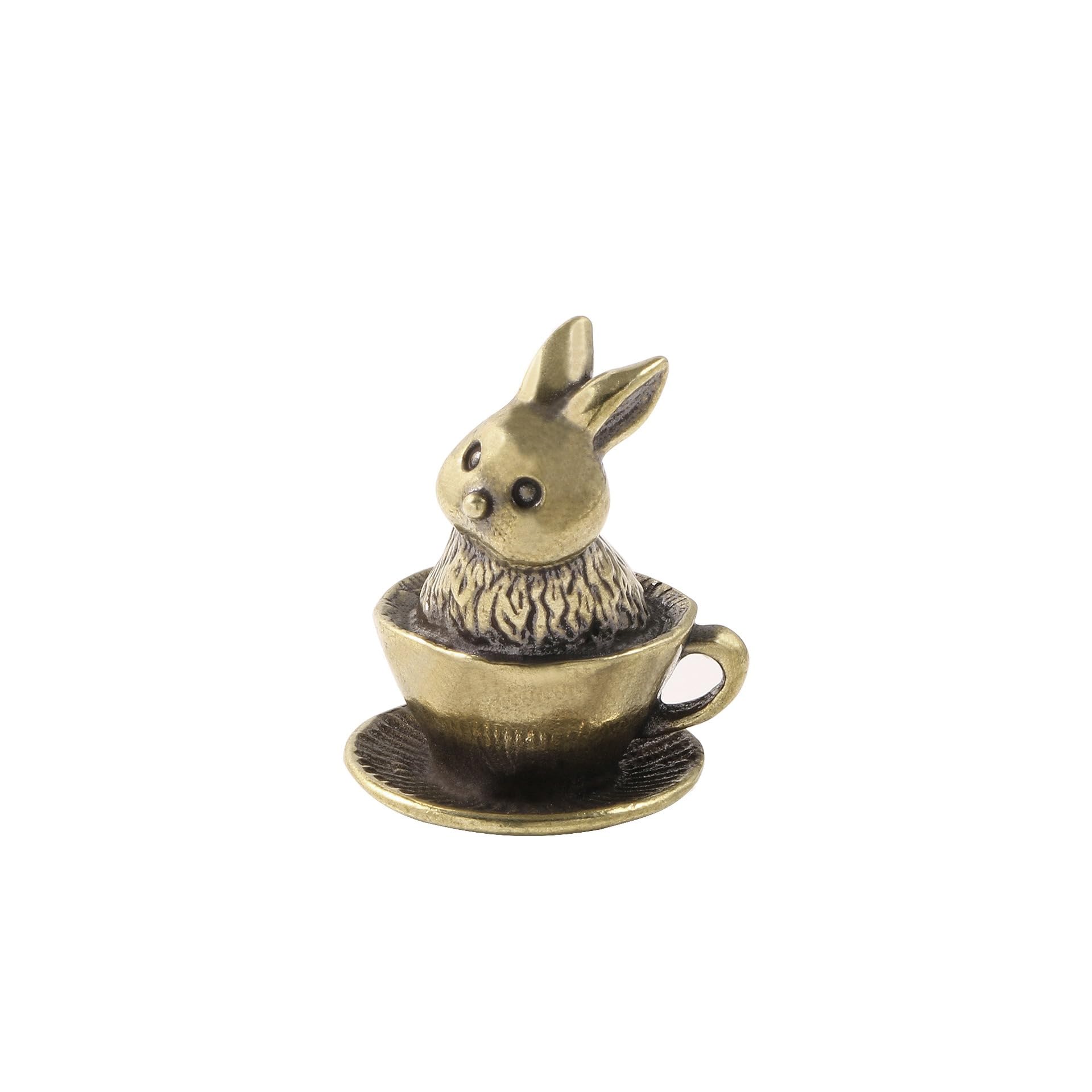NGDFGR Brass Coffee Cup Rabbit Figurines,Metal Rabbit Miniature Statue Sculpture Desktop Ornament Home Bonsai Micro Landscape Decor Accessories