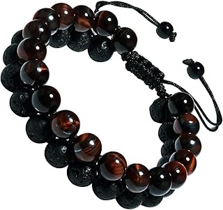 CAT EYE JEWELS Mens Chakra Bracelet 8mm Tiger Eye Agate Lava Rock Stone Bead Bracelet Double Triple Layered Gemstone Crystal Bracelets for Men Boyfriend Husband, Stone Gemstone, NOT KNOWN
