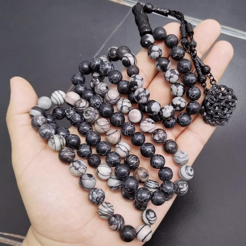 ALBASHAN Tasbih 100 beads Obsidian black turquoise and Black Network Jasper misbaha