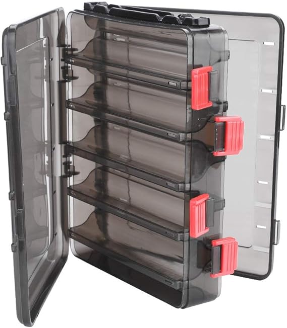 La caja de cebo Starbun es un organizador de pesca de doble cara con 10 compartimentos para almacenar y clasificar cebos. Hecho de plástico rígido, con buen sellado y diseño portátil, es ideal para pescadores.