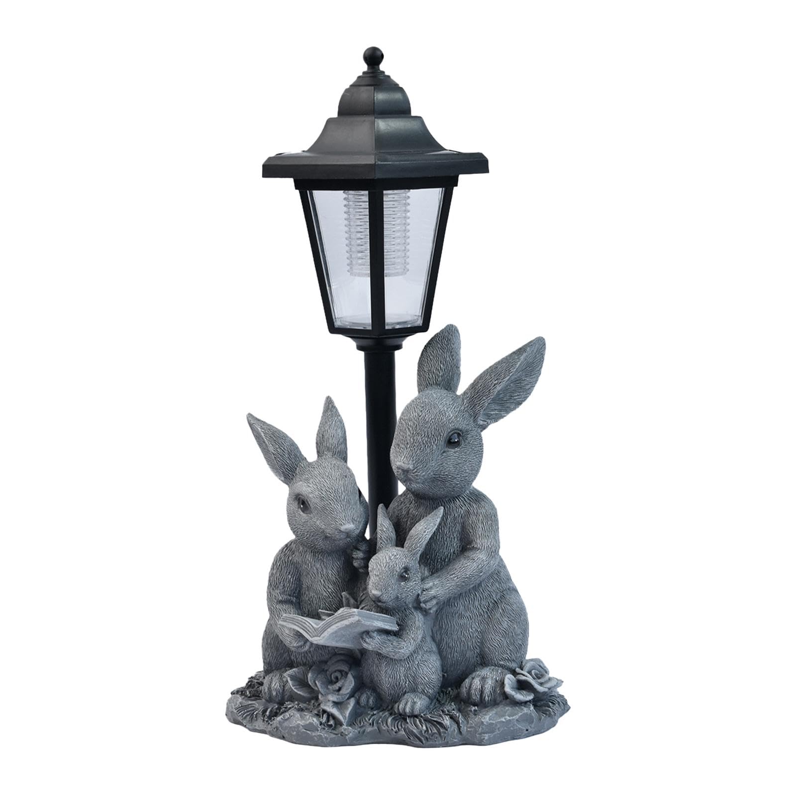 Statua di Coniglio, Ornamento da Giardino in Resina Resistente alle Intemperie, Lampada da Paesaggio