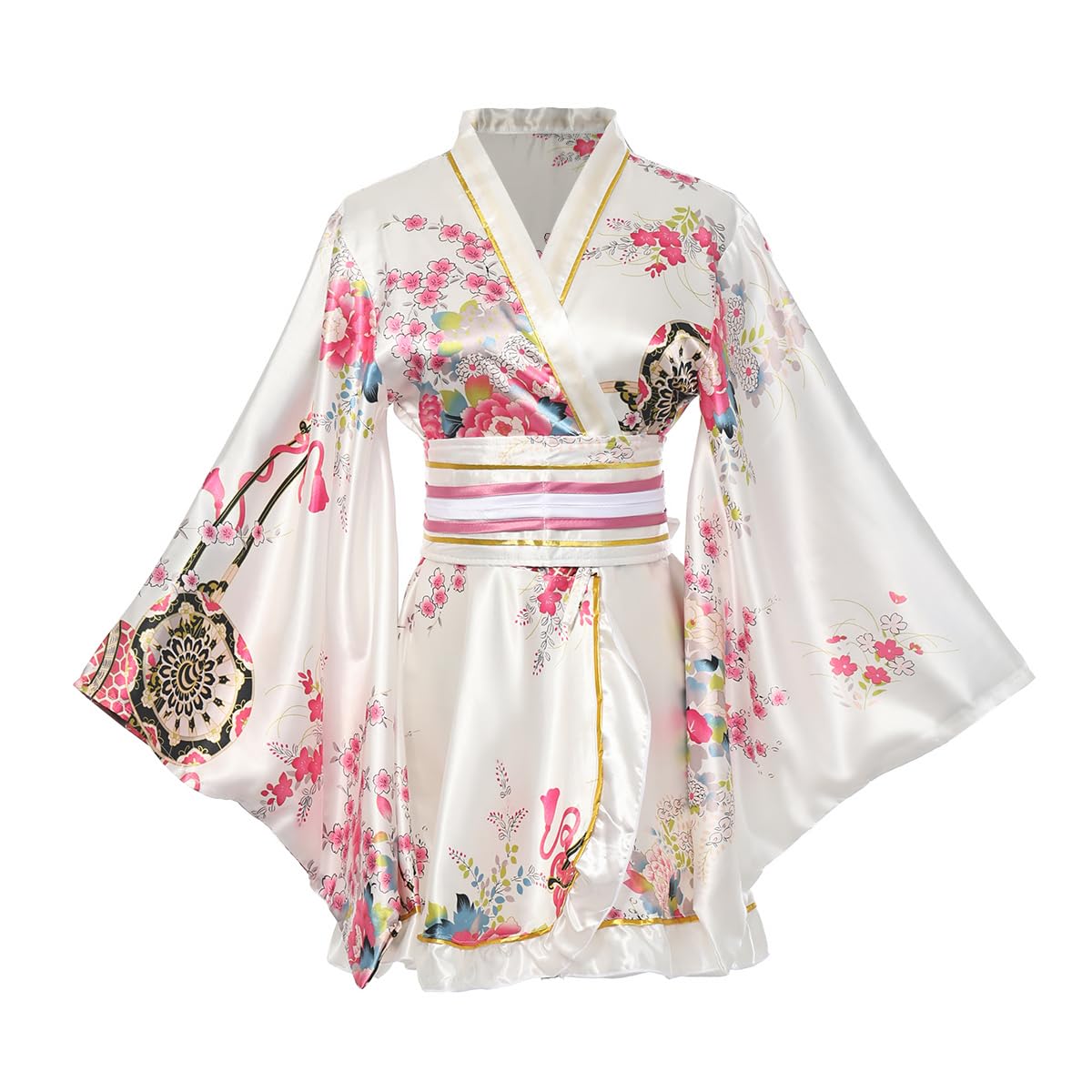 BPURB Kimono-Kostüm, japanisches traditionelles Geisha-Yukata-Cosplay, Damen, sexy Kirschblüten, Bademantel, Nachtwäsche mit Obi-Gürtel