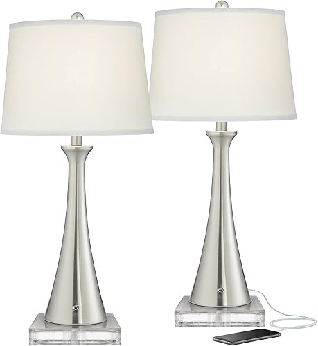 360 Lighting Karl - Juego de 2 lámparas de mesa modernas de 29 pulgadas de alto con elevadores cuadrados USB y toma de corriente alterna en base disponible en Yaxa Colombia