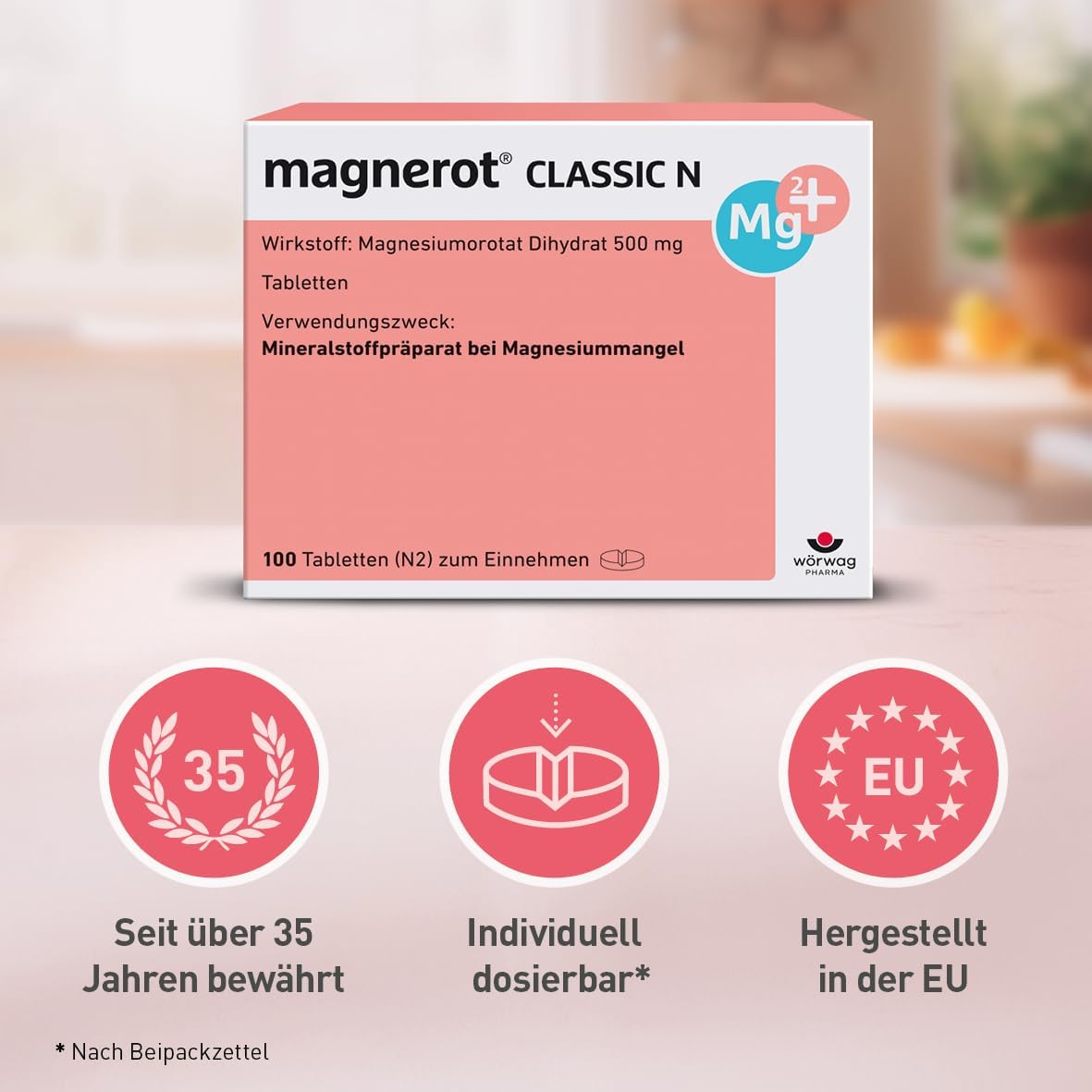 magnerot CLASSIC N Tabletten, 1000 Stück: Magnesium gegen Muskel- und Wadenkrämpfe infolge von Magnesiummangel, Entspannung für Muskeln und Nerven mit Magnesiumorotat, unterstützt die Muskelfunktion