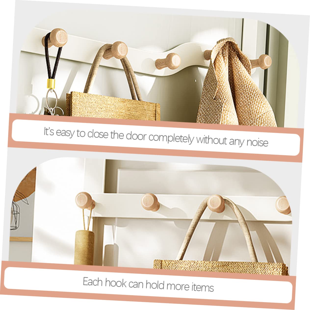 Homoyoyo Gancho para Puerta sin Taladrar, Colgador de Madera Blanco 7 Ganchos, Práctico y Ahorra Espacio para Dormitorio y Baño