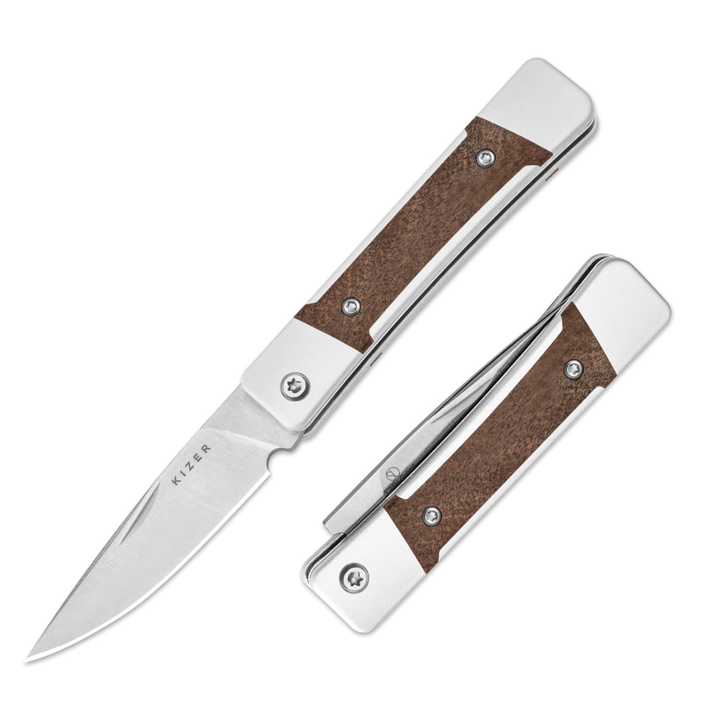 Kizer Little Grand Taschenmesser 6,4 cm Drop Point Nitro-V Klinge EDC Klappmesser Aluminium Mkuruti-Holzgriff Slip Joint