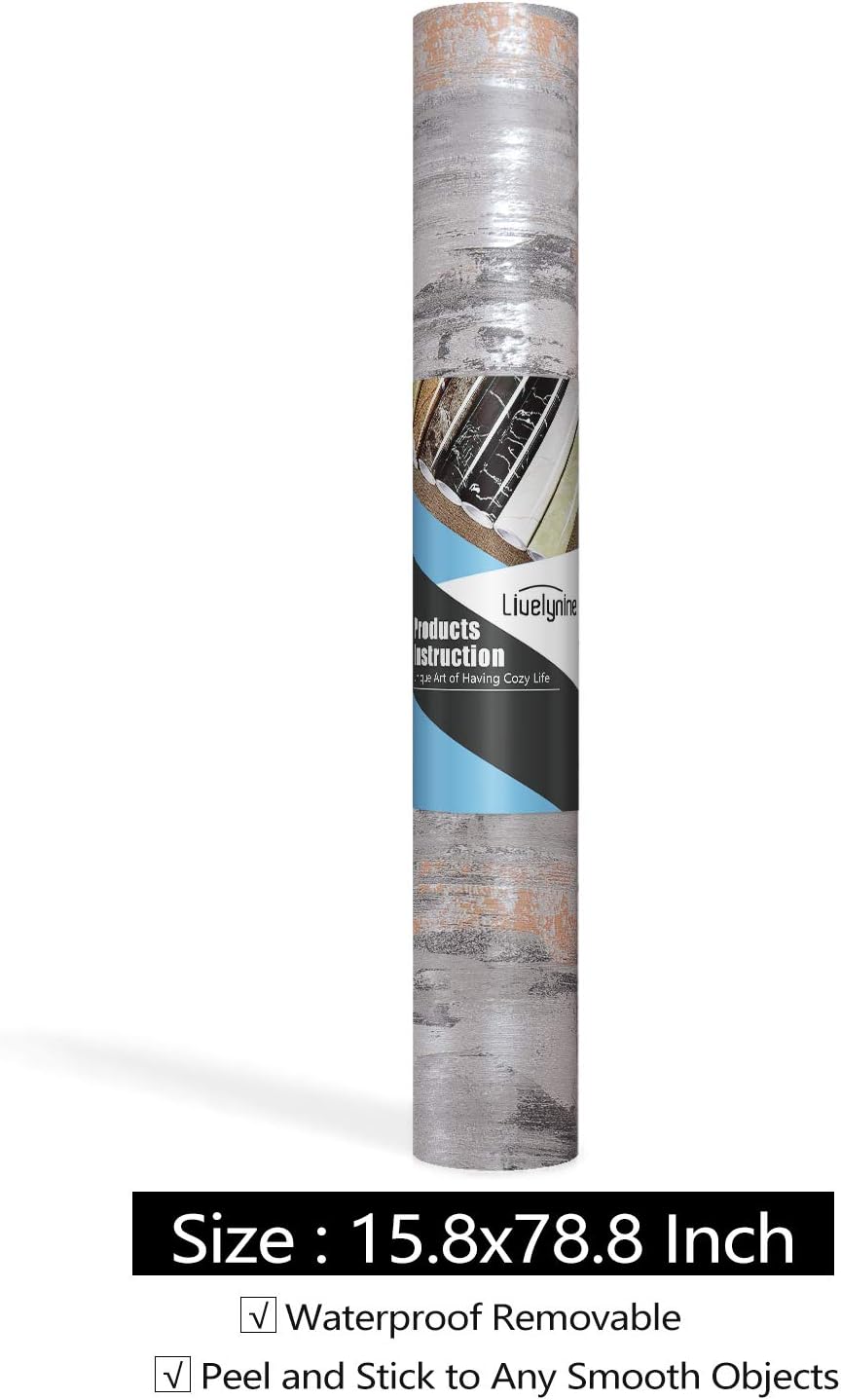 Livelynine Metallic Concrete Wallpaper Peel and Stick for Bedroom Vinyl Concrete Contact Paper for Walls Grey Silver Peel and Stick Wallpaper for Living Room Wall Apartments Bathroom RV 15.8x78.8